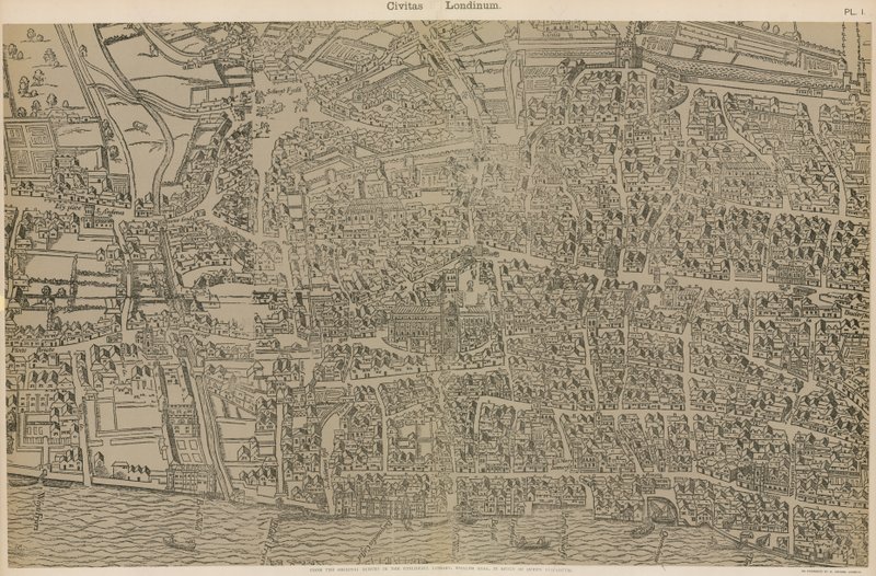 Civitas Londinium, från den ursprungliga undersökningen i Guildhall Library, från drottning Elizabeths regeringstid. av Ralph Agas