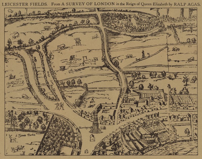 Leicester Fields, från en undersökning av London under drottning Elizabeths regeringstid av Ralph Agas av Ralph Agas
