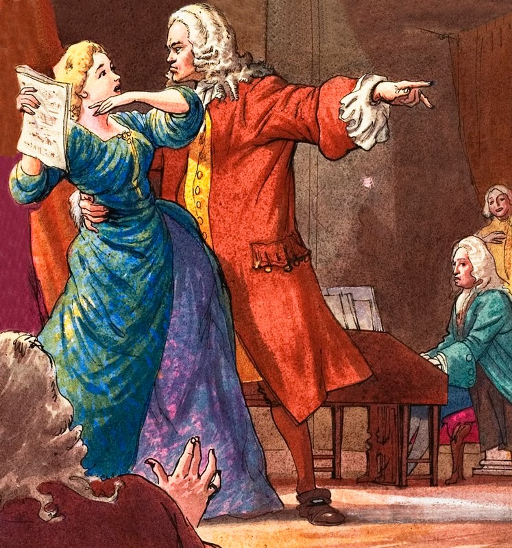 Händel visas när han försöker kontrollera en temperamentsfull operasångerska av Ralph Bruce