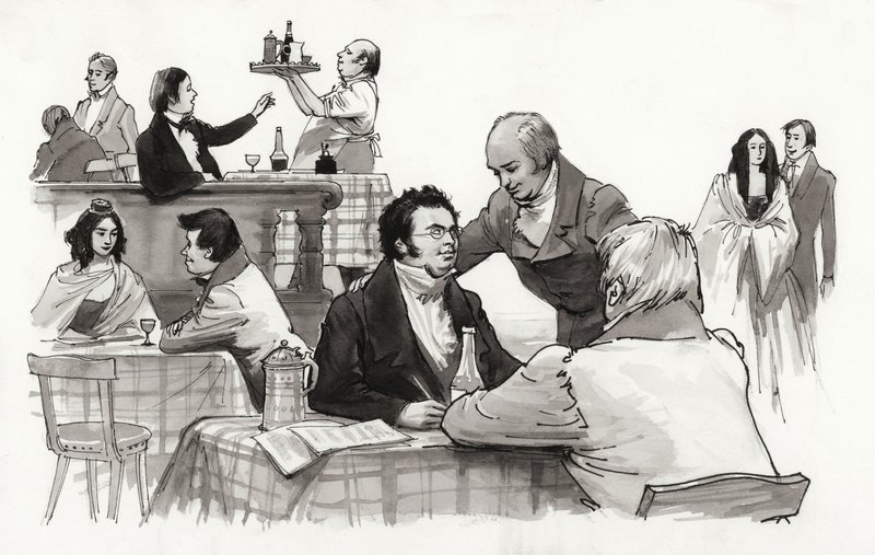 Schubert och hans vänner (gouache på papper) av Ralph Bruce