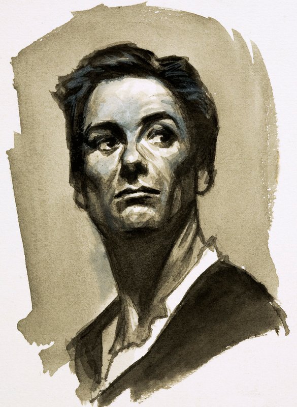 Sir John Gielgud som Hamlet (gouache på papper) av Ralph Bruce
