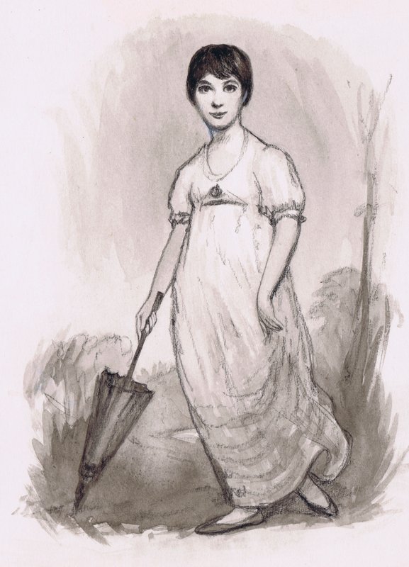 Den unga Jane Austen (blyerts och akvarell) av Ralph Bruce