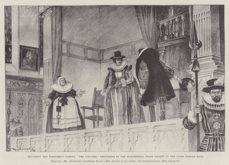 Beaumont och Fletchers komedi, The Coxcomb, framförd av Elizabethan Stage Society i Inner Temple Hall av Ralph Cleaver