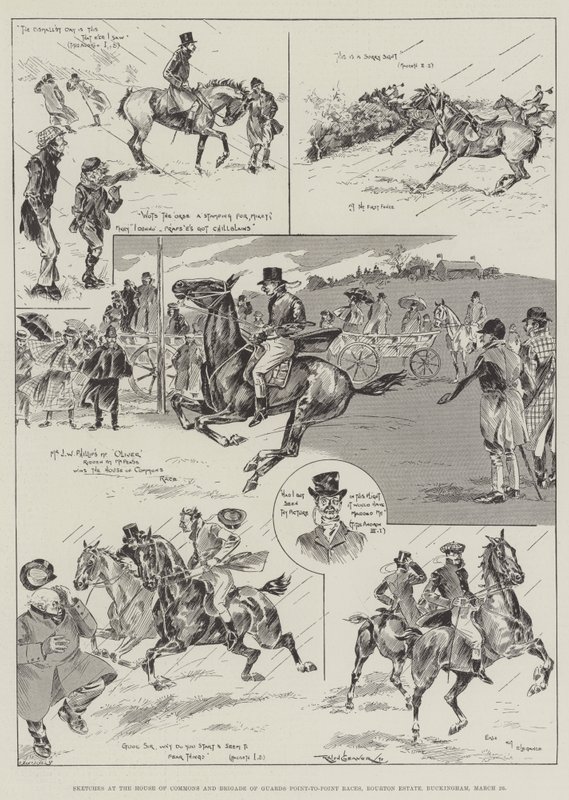 Skisser på House of Commons och Brigade of Guards Point-to-Point Race, Bourton Estate, Buckingham, 26 mars av Ralph Cleaver