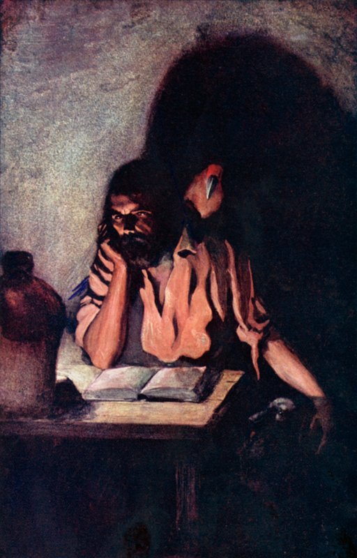 Illustration för Robinson Crusoe av Daniel Defoe (färg litho) av Ralph Noel Pocock