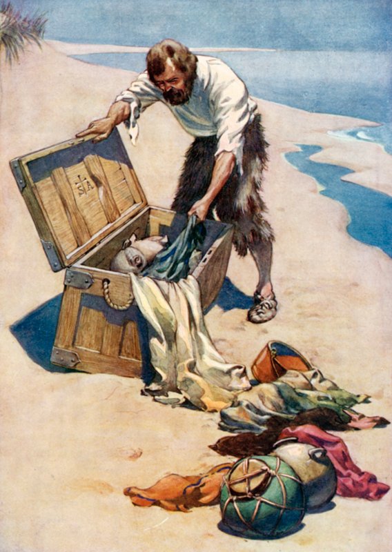 Illustration för Robinson Crusoe av Daniel Defoe (färg litho) av Ralph Noel Pocock