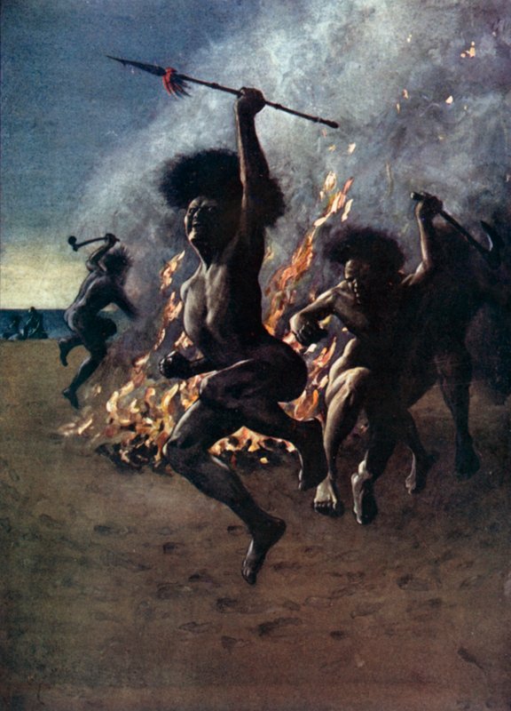 Illustration för Robinson Crusoe av Daniel Defoe (färg litho) av Ralph Noel Pocock