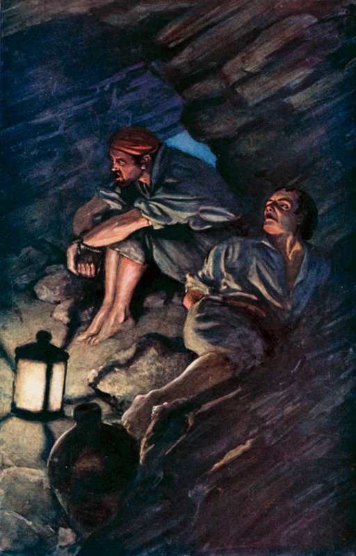 Illustration för Robinson Crusoe av Daniel Defoe (färg litho) av Ralph Noel Pocock