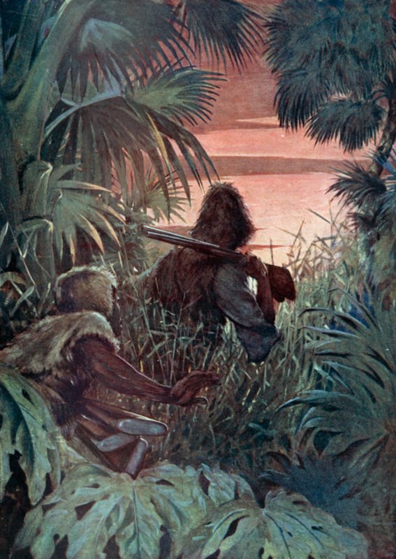 Illustration för Robinson Crusoe av Daniel Defoe (färg litho) av Ralph Noel Pocock