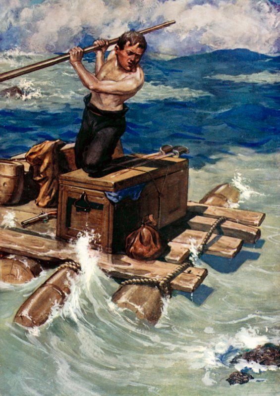 Illustration för Robinson Crusoe av Daniel Defoe (färg litho) av Ralph Noel Pocock