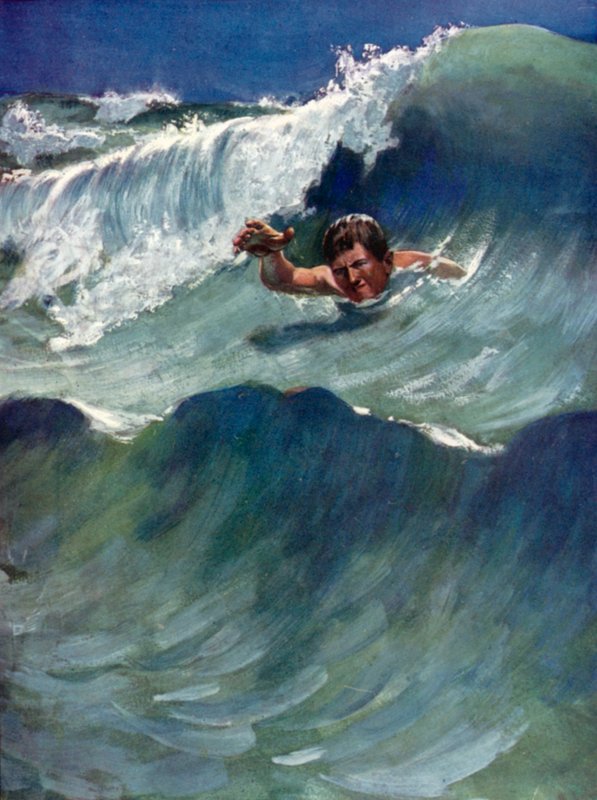 Illustration för Robinson Crusoe av Daniel Defoe (färg litho) av Ralph Noel Pocock