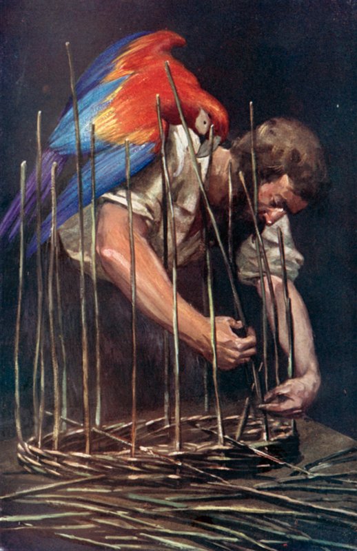Illustration för Robinson Crusoe av Daniel Defoe (färg litho) av Ralph Noel Pocock