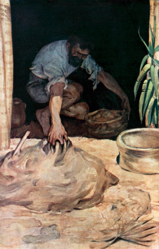 Illustration för Robinson Crusoe av Daniel Defoe (färg litho) av Ralph Noel Pocock