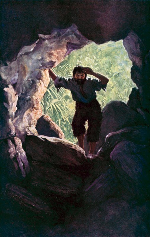 Illustration för Robinson Crusoe av Daniel Defoe (färg litho) av Ralph Noel Pocock