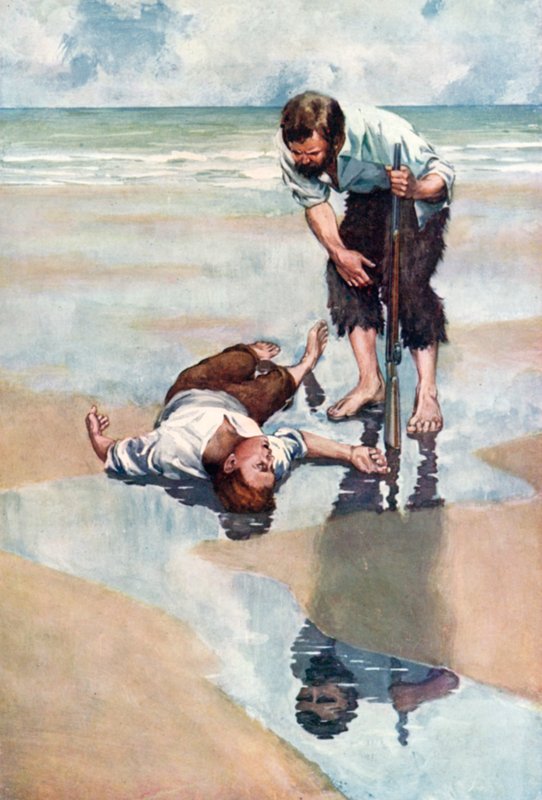 Illustration till Robinson Crusoe av Daniel Defoe (färglitografi) av Ralph Noel Pocock