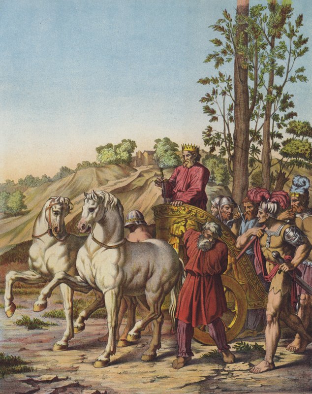 Herodes den store blir kung av Judéen som en vasall av romarna (färg litho) av after Raphael