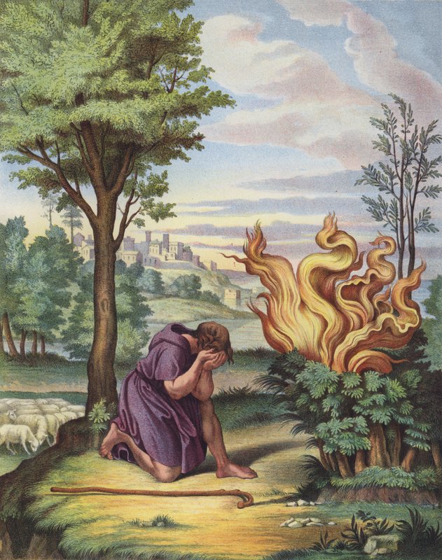 Moses och den brinnande busken (färg litho) av after Raphael
