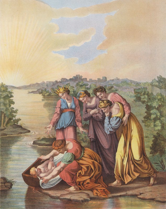 Moses räddas från Nilens vatten (färg litho) av after Raphael