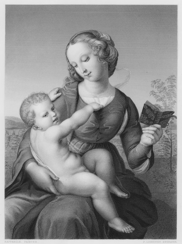 Madonnan och barnet, från bilden i Berlinmuseet (gravyr) av after Raphael