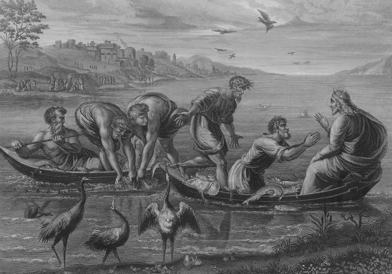 The Miraculous Draft of Fishes (gravyr) av after Raphael
