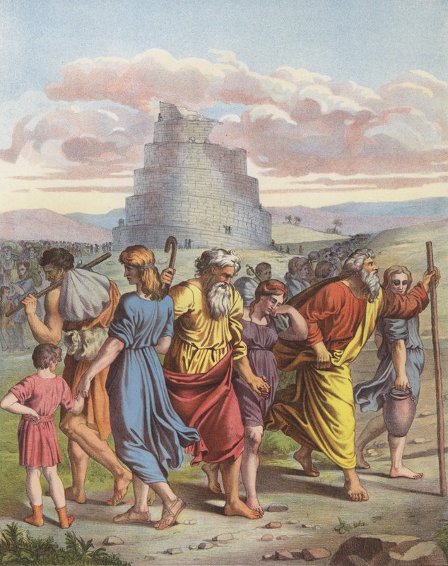 Babels torn (färg litho) av after Raphael