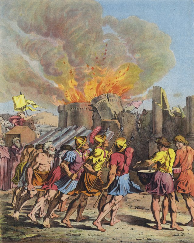 Jerikos fall (färg litho) av after Raphael
