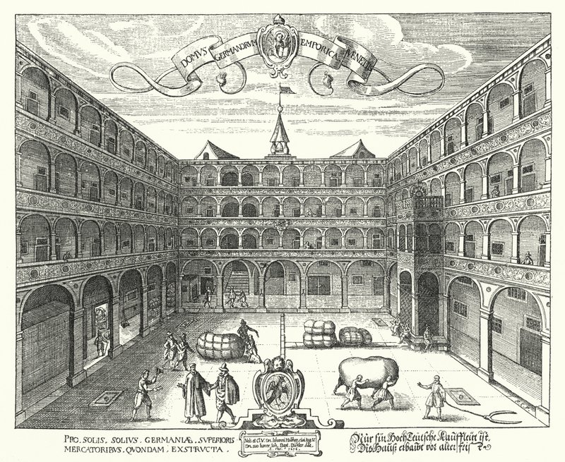Fondaco dei Tedeschi, högkvarter för tyska köpmän i Venedig av Raphael Custos
