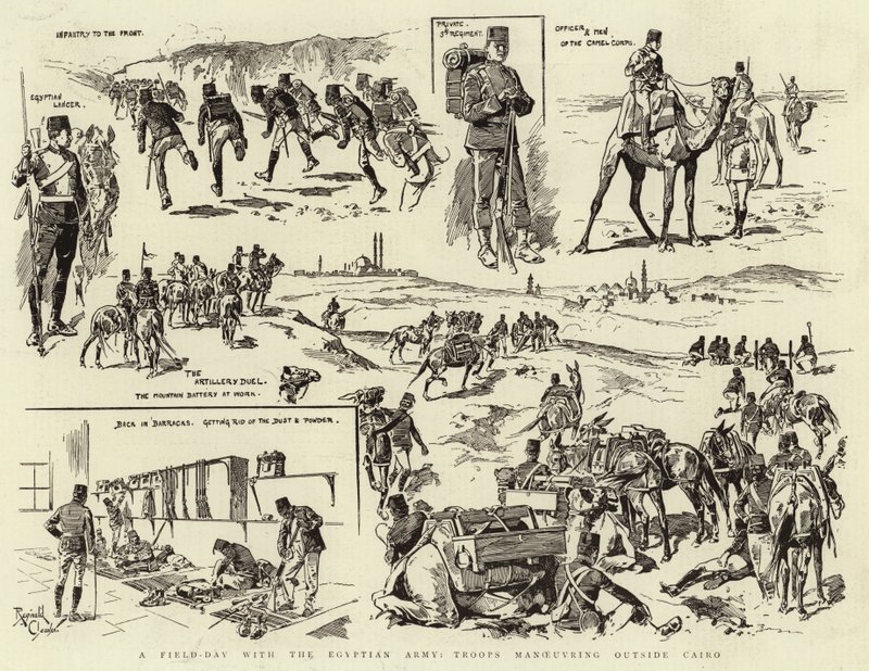 En fältdag med den egyptiska armén, trupperna manövrerar utanför Kairo (gravyr) av Reginald Thomas Cleaver