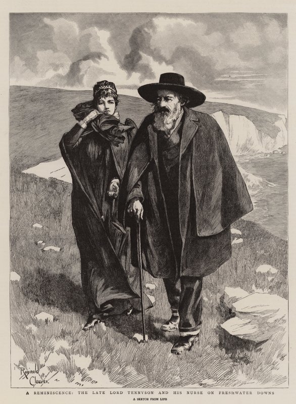 A Reminiscence, den bortgångne Lord Tennyson och hans sjuksköterska på Freshwater Downs (gravyr) av Reginald Thomas Cleaver