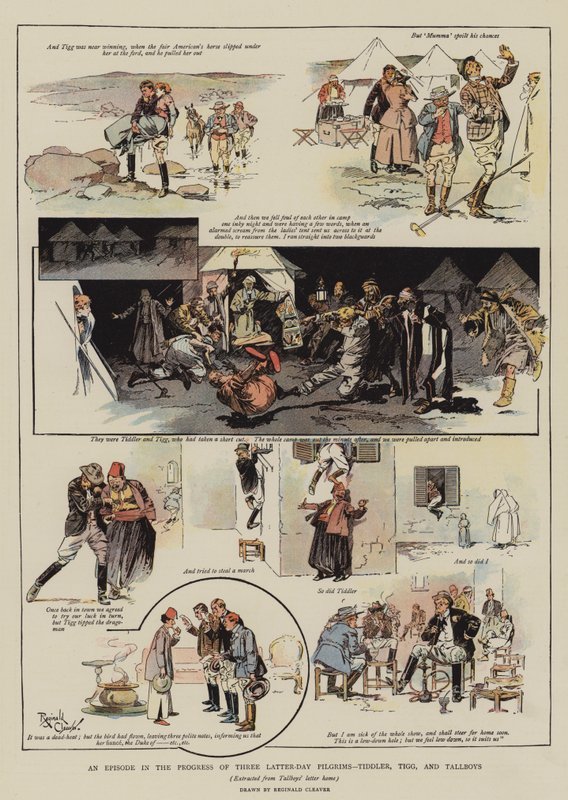 En episod i tre sista dagars pilgrimsfärd, Tiddler, Tigg och Tallboys (chromolitho) av Reginald Thomas Cleaver