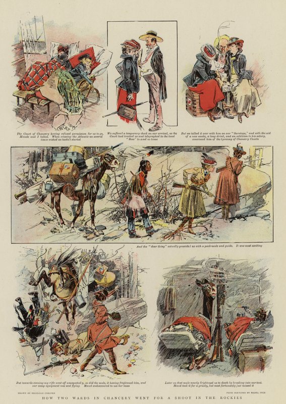 Hur två avdelningar i kansliet åkte för att skjuta i Klippiga bergen (färglitografi) av Reginald Thomas Cleaver