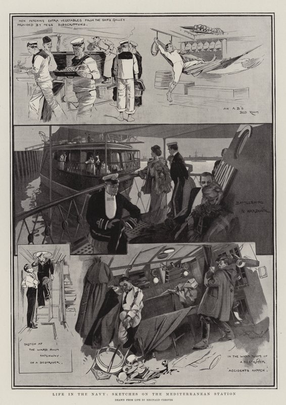 Livet i flottan, skisser på Medelhavsstationen (litografi) av Reginald Thomas Cleaver