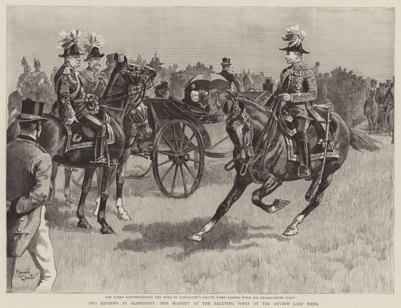 Drottning Victoria vid salutplatsen vid översynen förra veckan (gravyr) av Reginald Thomas Cleaver