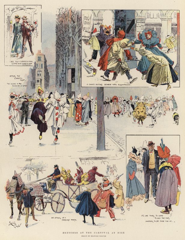 Skisser vid karnevalen i Nice (färglitografi) av Reginald Thomas Cleaver