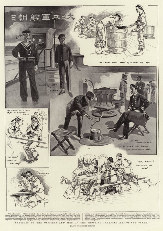 Skisser av officerare och manskap på det kejserliga japanska krigsfartyget "Asahi" (litografi) av Reginald Thomas Cleaver