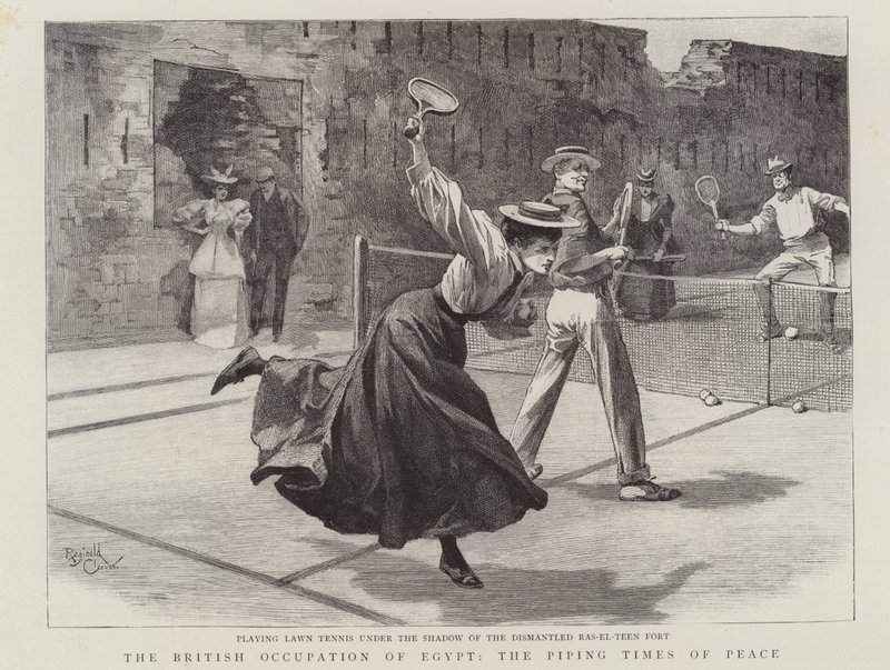 Den brittiska ockupationen av Egypten, fredstidens pipor (gravyr) av Reginald Thomas Cleaver