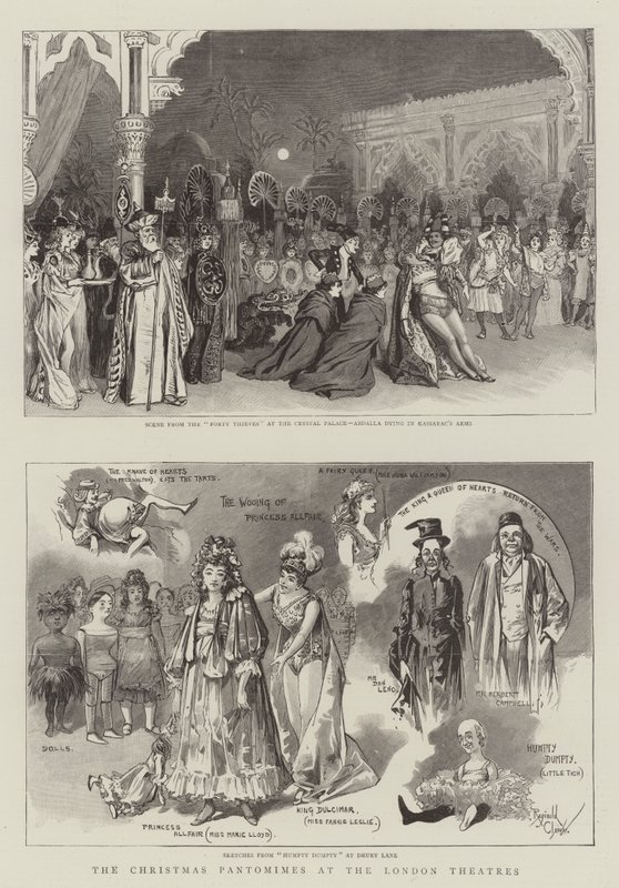 Julpantomimer på teatrarna i London (gravyr) av Reginald Thomas Cleaver