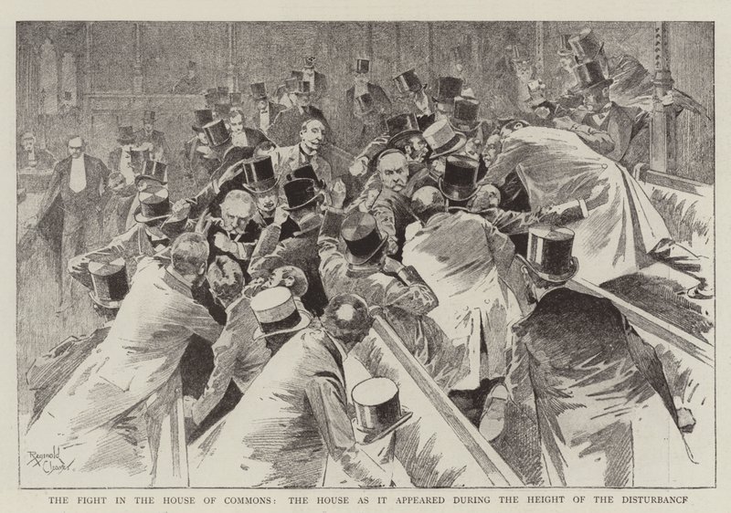 Striden i underhuset, underhuset som det såg ut när oroligheterna var som värst (gravyr) av Reginald Thomas Cleaver