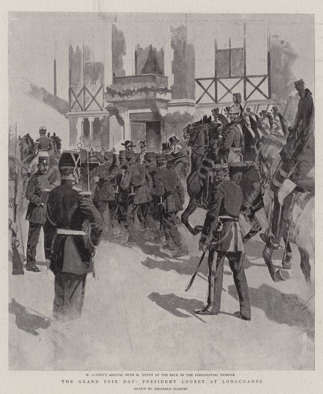 Grand Prix-dagen, president Loubet på Longchamps (litografi) av Reginald Thomas Cleaver