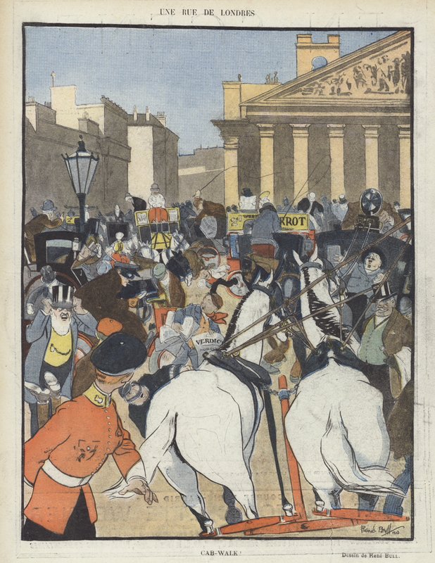 En gata i London. Illustration för Le Rire av René Bull