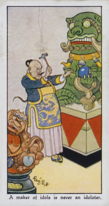 En skapare av idoler är aldrig en avgudadyrkare (färg litho) av René Bull