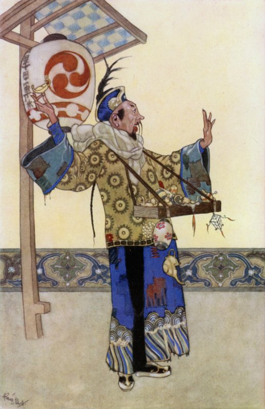 Nya lampor för gamla lampor! (färg litho) av René Bull