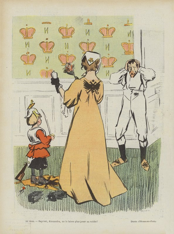 Satir över Rysslands nederlag i det rysk-japanska kriget. Illustrationen för Le Rire av Rene George Hermann Paul