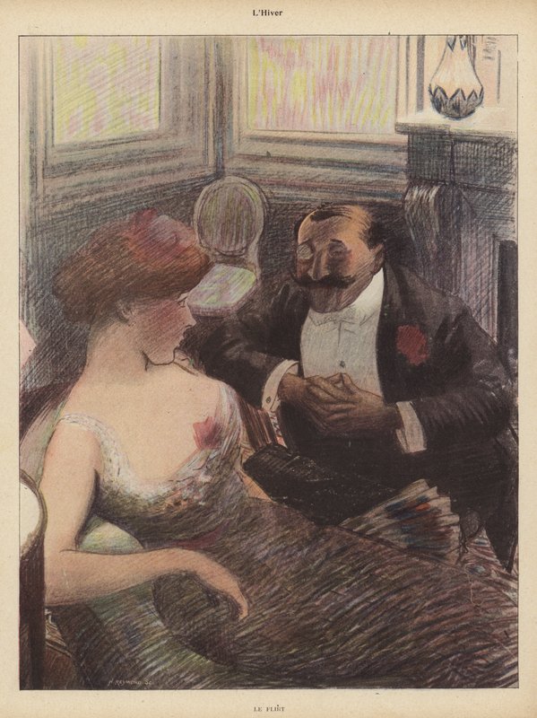 Winter: the Flirt (färg litho) av Rene George Hermann Paul