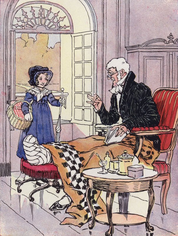 A Little Girl under the Restoration (litho i färg) av Rene Vincent