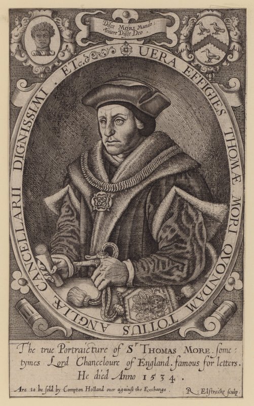 Sir Thomas More, engelsk advokat, statsman, filosof och humanist (gravyr) av Renold (after) Elstrack