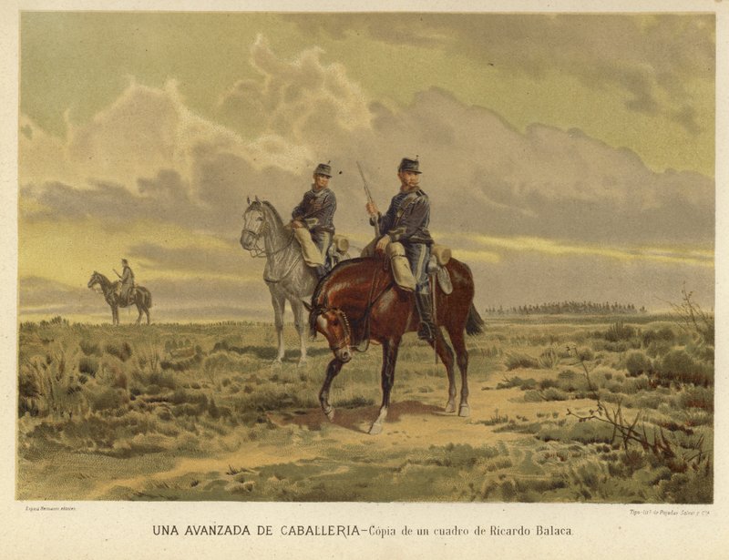 En utpost för kavalleriet (chromolitho) av Ricardo Balaca y Canseco