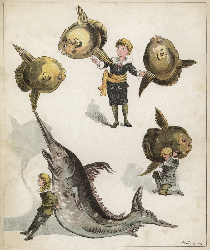 Fiskgymnastik (chromolitho) av Richard Andre