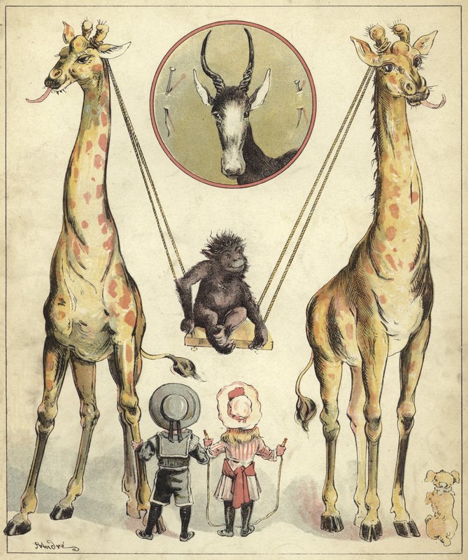 Giraffer som leker med en apa (kromolit) av Richard Andre