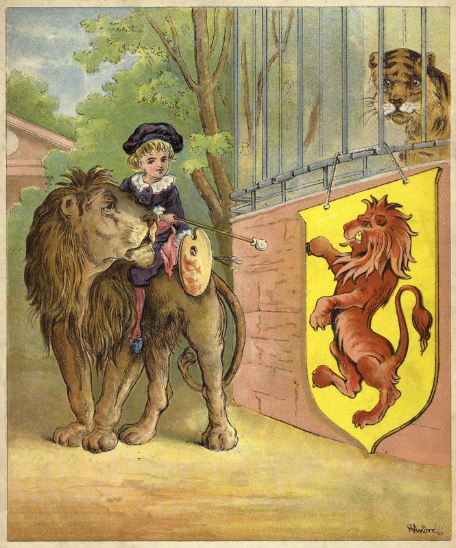 Rider på ett lejon (chromolitho) av Richard Andre
